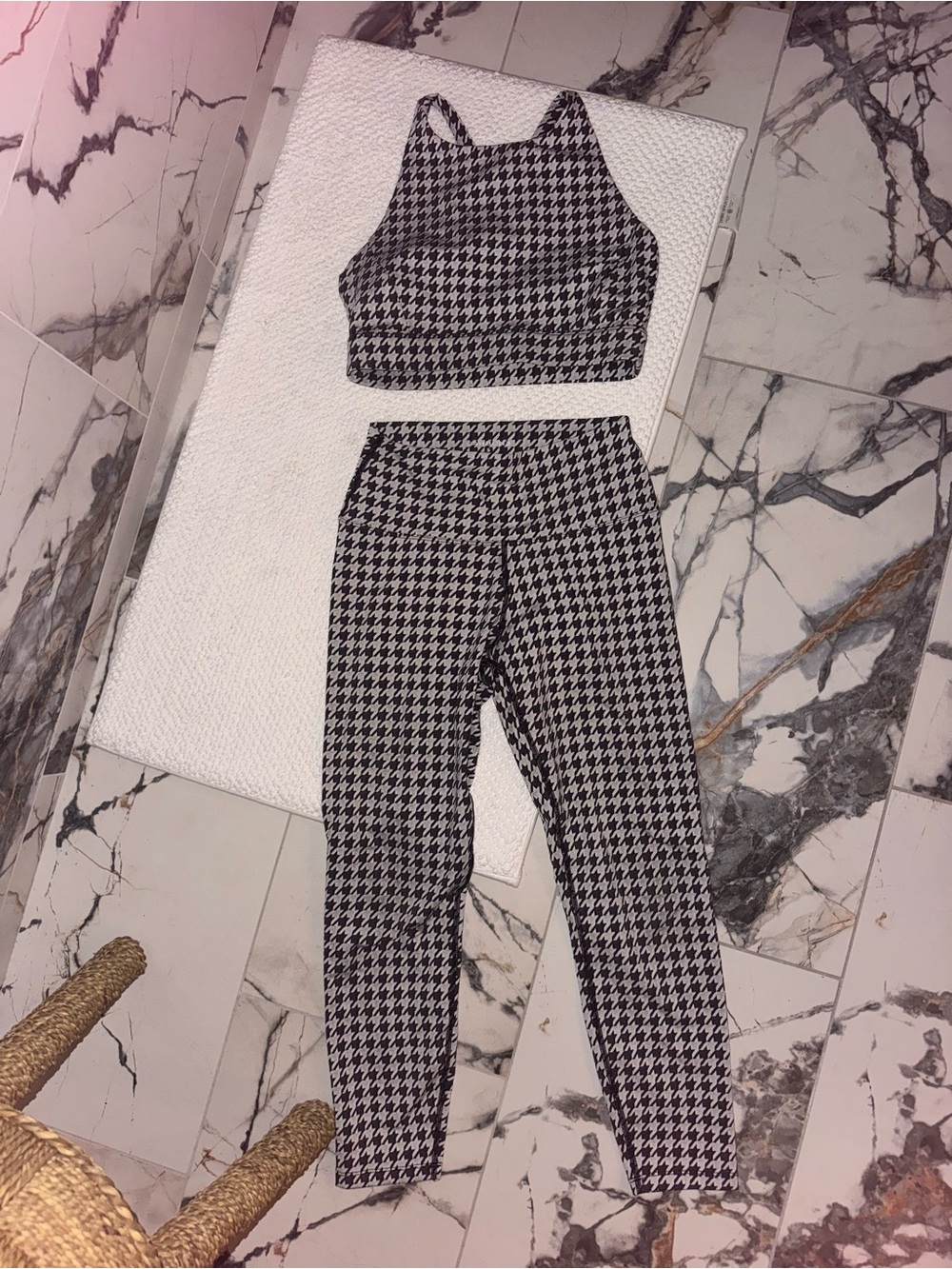 RARE Carbon38 Houndstooth Crop Tank & Leggings Set - Black & White Size Small